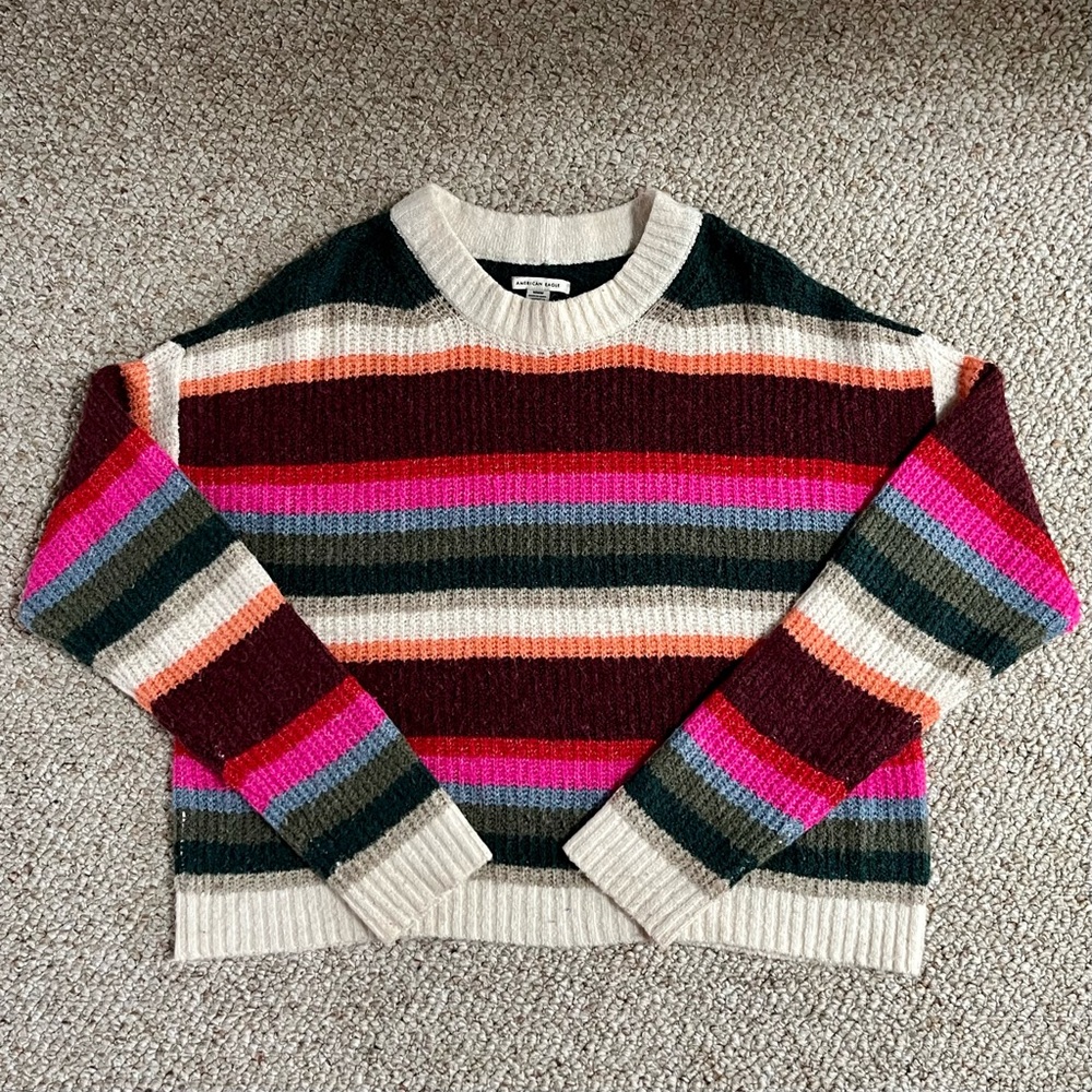 American Eagle multicolored striped cropped sweater